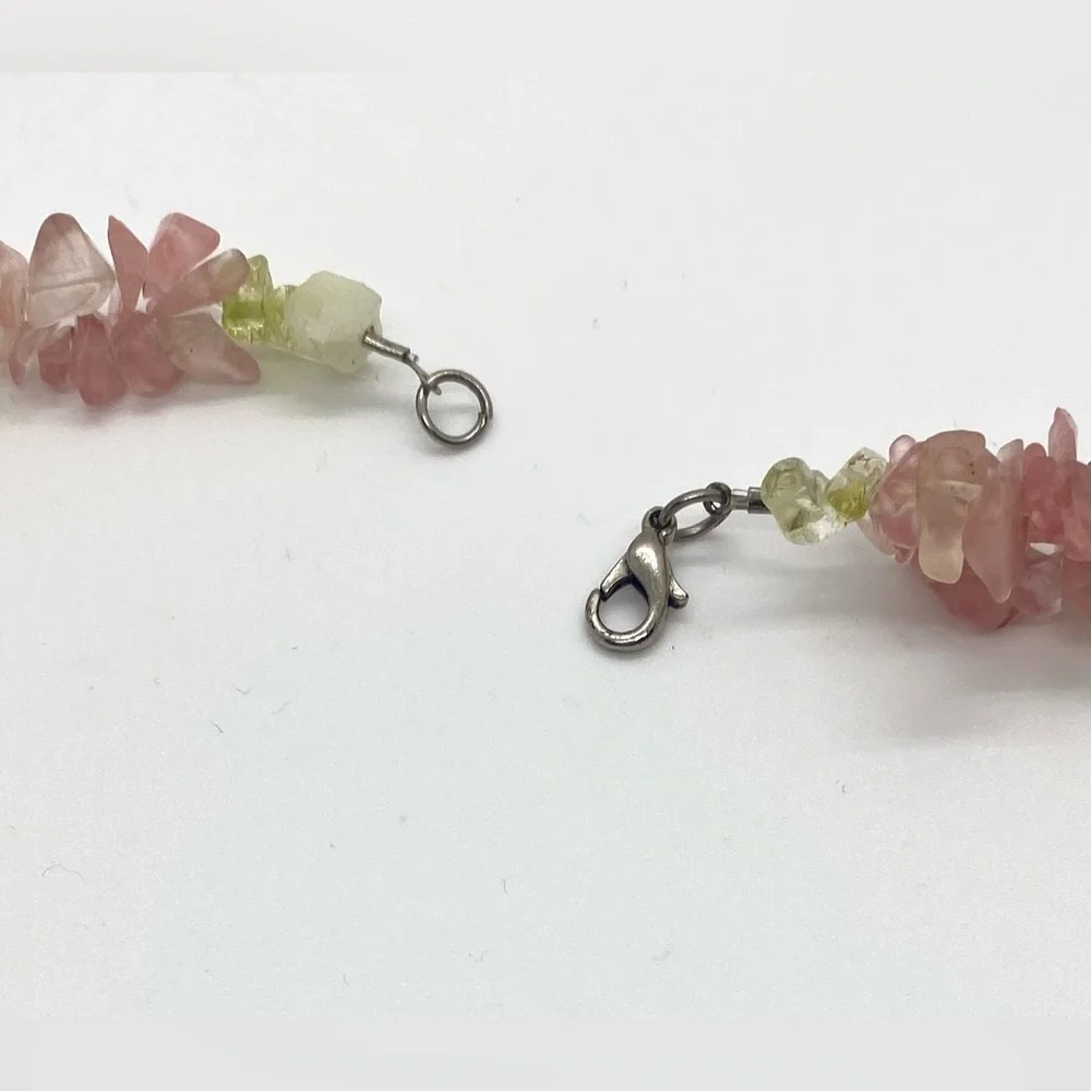 Vintage Long Chunky Pink Green Beaded Necklace Boho Eclectic Coastal Grandma